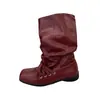 Botines bajos planos cuadrados retro versátiles en color café para mujer, nuevo estilo verano 2026, adecuados para combinar con faldas, botines western plisados apilados