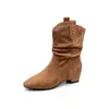 Botas vaqueras occidentales bordadas estilo Maillard retro para mujer 2026 Otoño/Invierno Nuevas Botines ajustados de meter Estilo coreano Botas para mujer