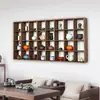 Estante para Juego de Té Estilo Chino Nuevo de Madera Maciza, Estante de Almacenamiento para Tetera y Tazas de Té de Madera de Paulownia Quemada, Estante de Rejilla Montado en la Pared