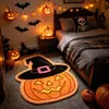 Alfombra de Piso de Imitación Cachemir de Calabaza de Otoño Decoración de Atmósfera Festiva de Halloween Alfombra Resistente al Desgaste Alfombra de Entrada Sala de Estar Alfombra Resistente a Manchas