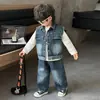 Traje de Chaleco de Mezclilla para Niños de Primavera y Otoño, Atuendo Elegante Estilo Coreano para Niños, Venta al por Mayor de Comercio Exterior para Niños Pequeños