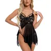 Estilo Novo Europeu e Americano Renda Costurada Transparente Lingerie Sexy Abertura Frontal Bainha Irregular Leve Camisola Fornecimento