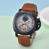 Dropshipping Forsining Esqueleto Completo Correa de Cuero Genuino Impermeable Reloj Mecánico Automático para Hombre Reloj para Hombre
