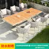Mesa Plástico-Madera Estilo Nórdico para Patio Exterior, Sillas Sencillas de Ratán para Uso Doméstico, Juego de Mesa y Sillas de Ratán para Balcón