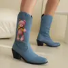Nuevas botas de cowboy occidentales tacón grueso botas de tacón alto dibujos animados media pantorrilla botas de caballero 40-48 talla grande botas de comercio exterior