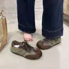 Tênis de treino alemães retrô com blocos de cor para mulheres, sola plana, com cadarço, sola macia, tênis casuais versáteis, bico redondo, design patchwork, Primavera 2026
