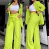 Traje de Mujer Elegante Europeo y Americano de Comercio Exterior 2024 Color Sólido Mangas Divididas Solapa Bolsillo Pantalón Recto