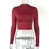 Ropa de Mujer Exportación Europea y Americana Otoño 2024 Color Sólido Ajustada que Muestra el Abdomen Manga Larga Cuello Semialto Camiseta Base Sexy Chica Caliente