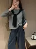 Camiseta de punto a rayas casual estilo coreano de terciopelo Andy de color con bufanda para mujer, suéter de manga larga, camiseta básica para otoño e invierno