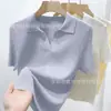 Top de punto de manga corta con cuello POLO francés para mujer, corte ajustado, favorecedor, solapa, elegante, sofisticado, top de alta gama 4410-1