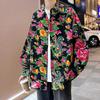 Primavera e Outono Nova Roupa Masculina Camisa de Manga Comprida com Flor Grande do Nordeste Estilo Hong Kong Jovial Moderna Casual Estilo Étnico Camisa para Homens