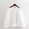 Camisa fina de perspectiva corta suelta ajustada para mujer, verano, cuello bajo, Joker, encaje, chal protector solar, abrigo, venta al por mayor