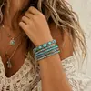 Pulsera elástica de múltiples capas estilo étnico bohemio retro para mujer, pulsera ajustable, joyería para la mano