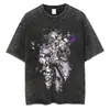 Camiseta Lavada Vintage para Hombre Verano Hip-Hop Streetwear Anime Jojo's Bizarre Adventure Estampado Algodón Casual Manga Corta