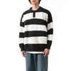 Outono e Inverno Novo Polo Gola Listrada Tricô Tricô Jaqueta Masculina Estilo Larga Preguiçoso Exportação Atacado Transfronteiriço