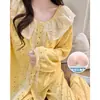 Pijama de Algodón Nube para Mujer, Nuevo Estilo Primavera y Otoño con Copas, Ribete de Encaje Estilo Princesa, Conjunto de Ropa de Casa Holgado de Manga Larga