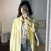 Patrón de Bordado de Toalla Camisa de Mujer Rayas Amarillas Estilo Casual Japonés y Coreano Nuevo Estilo Top Holgado Chaqueta con Bordado de Cachorro