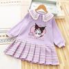 Vestido para Meninas, Vestido de Outono Infantil Estilo College, Vestido Princesa Estiloso com Estampa de Desenho Falso Duas Peças para Crianças Maiores