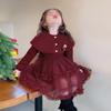 Vestido Chal de Polar con Oso Estilo Nuevo Invierno 2026 para Niñas, Ropa de una Pieza para Niños, Atuendo de Año Nuevo, Vestido de Princesa