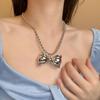 Colar Pingente Laço Grande de Metal Doce Estilo Coreano Feminino Banhado a Cobre Ouro Real Corrente para Clavícula Estilo Hip-Hop Alto para Mulheres