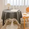 Mantel de Algodón y Lino con Borlas Estilo Japonés, Paño Decorativo de Escritorio Fresco y Sencillo Estilo Ins, Cubierta Mejoradora de Ambiente para Mesa Redonda, Mesa de Café, Mesa de Comedor