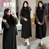 Ropa de maternidad otoño e invierno nuevo conjunto de dos piezas capa base a rayas + vestido chaleco cuello alto suelto que cubre el abdomen delgado prenda exterior