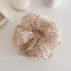 Scrunchie de rede com babados, estampa floral de bolinhas, estilo coreano, tamanho extra grande para mulheres, acessório de cabelo suave e elegante para um rabo de cavalo volumoso