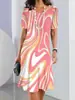 Vestido de Mujer con Cuello Redondo Estampado Digital 3D Moda Holgada de Manga Corta Vestido de Fiesta Tie-dye para Mujer Fiesta 2024 Estilo Transfronterizo