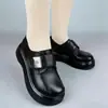 Coleção Outono 2026: Sapatos Plataforma de Couro Macio para Mulheres, Estilo Britânico Retrô, Bico Arredondado, Fechamento com Velcro Francês