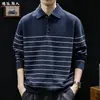 100% Algodón Estilo Old Money Bloque de Color Rayas Manga Larga Camisa Polo Hombre Otoño Nueva Llegada Cuello de Pico Tejer Suéter