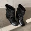 Botas de Pantalón con Hebilla para Mujer, Botas Individuales de Pierna Ancha, Nuevas Botas Cortas de Punta Cuadrada con Tacón Medio Grueso, Estilo Dulce y Fresco, para Otoño e Invierno