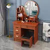 Tocador para dormitorio, tocador de maquillaje simple y moderno con espejo, mesita de noche con gabinete de almacenamiento, pequeño tocador de moda estilo influencer de Instagram para niñas