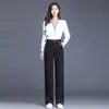Calça de Perna Larga Estreita Drapeada para Mulheres, Cintura Alta, Estilo Fino Verão 2026, Cintura Elástica, Estilo Old Money, Sensação Relaxada Roupas Femininas