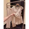 Conjunto de Pijama de Encaje con Cuello en V para Mujer, Estilo Nuevo de Verano, Top Cómodo de Manga Corta y Shorts, Conjunto Refrescante para Estar en Casa, Pijama de Encaje 'French Pure Desire' para Mujer