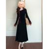 Vestido Negro Pequeño Estilo Hepburn Francés con Lazo de Manga Larga para Mujer 2025 Otoño Cubre Vientre Aspecto Adelgazante Falda de Longitud Media