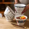 Bol de Cerámica Estilo Japonés con Coloración Bajo Esmalte para Fideos Modelo Nuevo 2025 Bol Doméstico para Fideos Instantáneos Bol para Sopa de Fideos Bol Grande Bol Cónico Bol para Fideos Ramen
