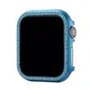 Para Apple Watch Apple iWatch 1ª a 9ª Geração Liga de Alumínio Meio Pacote Vazado Fileira Única Case com Diamantes 41/45mm