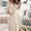 Moda Femenina Transfronteriza Europea y Americana de Verano 2026 Nuevo Estilo: Elegante y Versátil Vestido Estampado de Cuello en V que Ceñe la Cintura