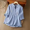 2026 Nueva Camisa de Gasa de Doble Capa de Algodón y Lino con Bordado, Blusa Retro China de Cuello V Holgada para Madre, Top de Estilo Nacional