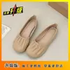 Sapatos Femininos Casuais Loafers Planos Versáteis Confortáveis Bico Redondo Francês Franzidos Sola Macia Modelos Novos Primavera e Outono 2025