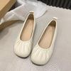 Zapatos casuales cómodos planos que combinan con todo, Zapatos de leche de frijol 2024 Nuevo Primavera y Otoño Franceses de punta redonda, zapatos plisados de suela blanda para mujer