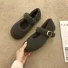 Zapatos de Mujer Peludos Redondos Retro Color Café para Otoño e Invierno, Mocasines Planos Mary Jane de Lana Estilo Hada para Maternidad