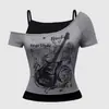 Novedad de verano moda transfronteriza europea y americana patchwork estampado patrón gótico tops para mujer camisetas directo de fábrica