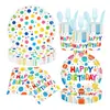 Decoração de Festa Colorida com Bolinhas Tema Novo Feliz Aniversário Transfronteiriça Suprimentos de Festa Copos de Papel Guardanapos de Papel Pratos de Papel Louças