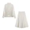 Aliexpress Venta Caliente al por Mayor Transfronterizo Ropa para Mujer Estilo Europeo y Americano Za Nuevo Conjunto de Falda de Lunares con Lazo y Manga Larga de Cintura Alta