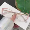Gafas Lisas de Metal con Montura Pequeña para Mujer, Montura de Gafas Retro Ojo de Gato con Bolas Pintadas, Tendencia Europea y Americana de Gafas Personalizadas con Filtro de Luz Azul