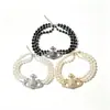 Collar de Moda y Lujoso para el Trabajo con Diseño Único, Incrustado con Pedrería, Forma de Saturno, Collar de Perlas de Múltiples Capas