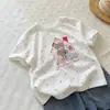 Camiseta de Algodón de Copos de Nieve para Niñas de Verano con Estampado de Oso, Manga Corta, Dibujos Animados, Cuello Redondo Nuevo, Lunares, Bonito Top Infantil