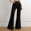 Calça Boca de Sino Casual Preta com Tiras e Tachas Feminina 2025, Adequada para Comércio Doméstico e Exterior, Versátil, Envio Direto do Fabricante