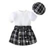 Comercio Exterior Amazon ins Traje de Verano para Niños Pequeños y Medianos Más Vendido Rayado Manga Corta Estilo Chanel Falda a Cuadros en stock